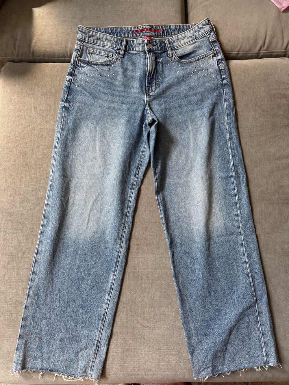 Lucky Brand Baggy Wide Leg Jeans Rhinestone Detail 31